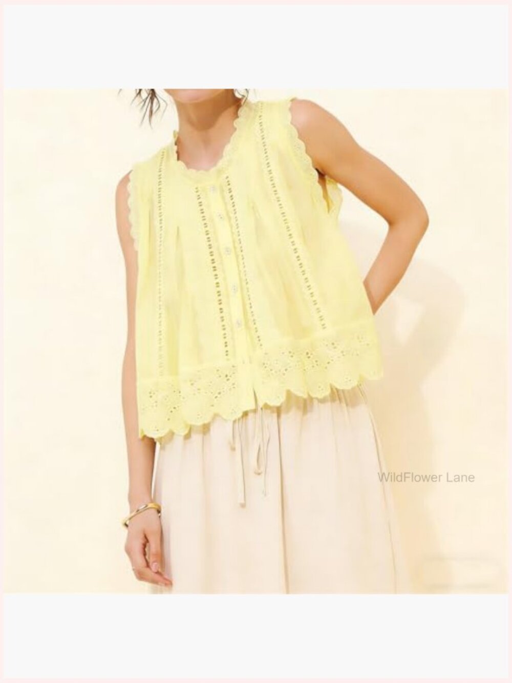 Cottagecore Cutout Eyelet Tank Top Sleeveless Sheer Peplum Camisole - Picture 2 of 7